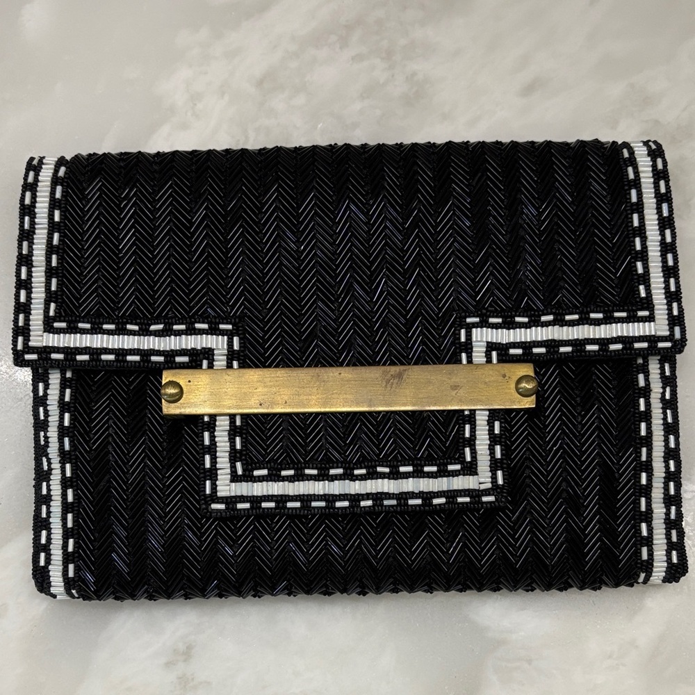 Samser Designs Black & White Beaded Clutch